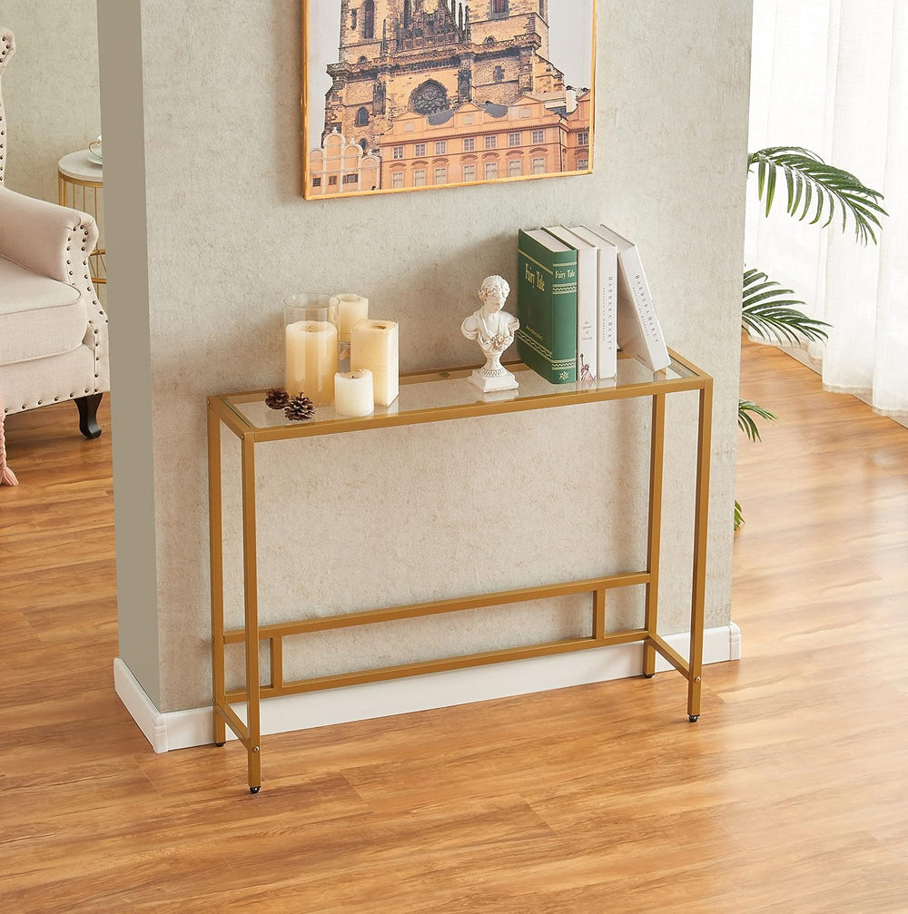 MAJARO Small Modern Console Table for Entryway, Tempered Glass with Metal Fra...