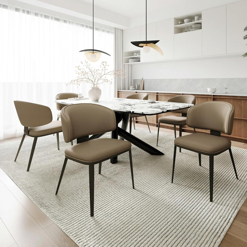 Dining Chairs Set of 6, Faux Leather Dining Chairs, Milk Coffee | Easy Clean ...