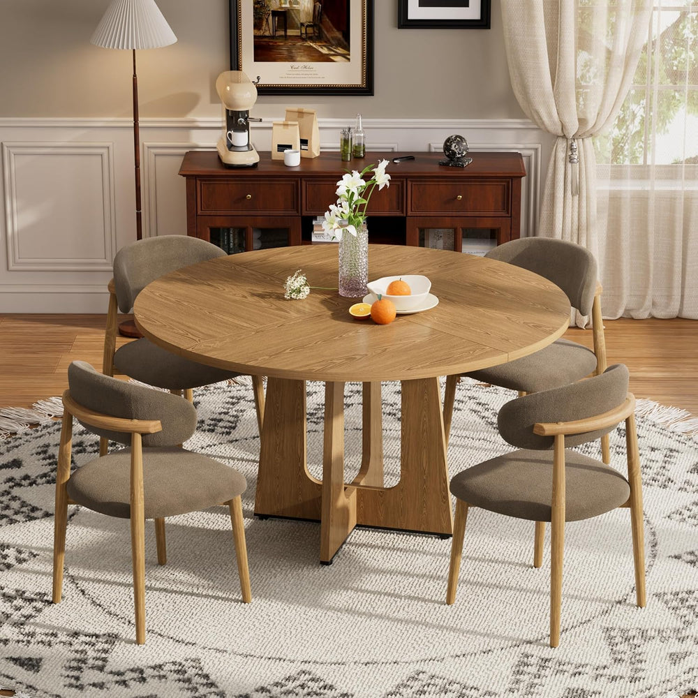 47" Round Dining Table Set for 4-6, Farmhouse Kitchen Table & 4 Brow...