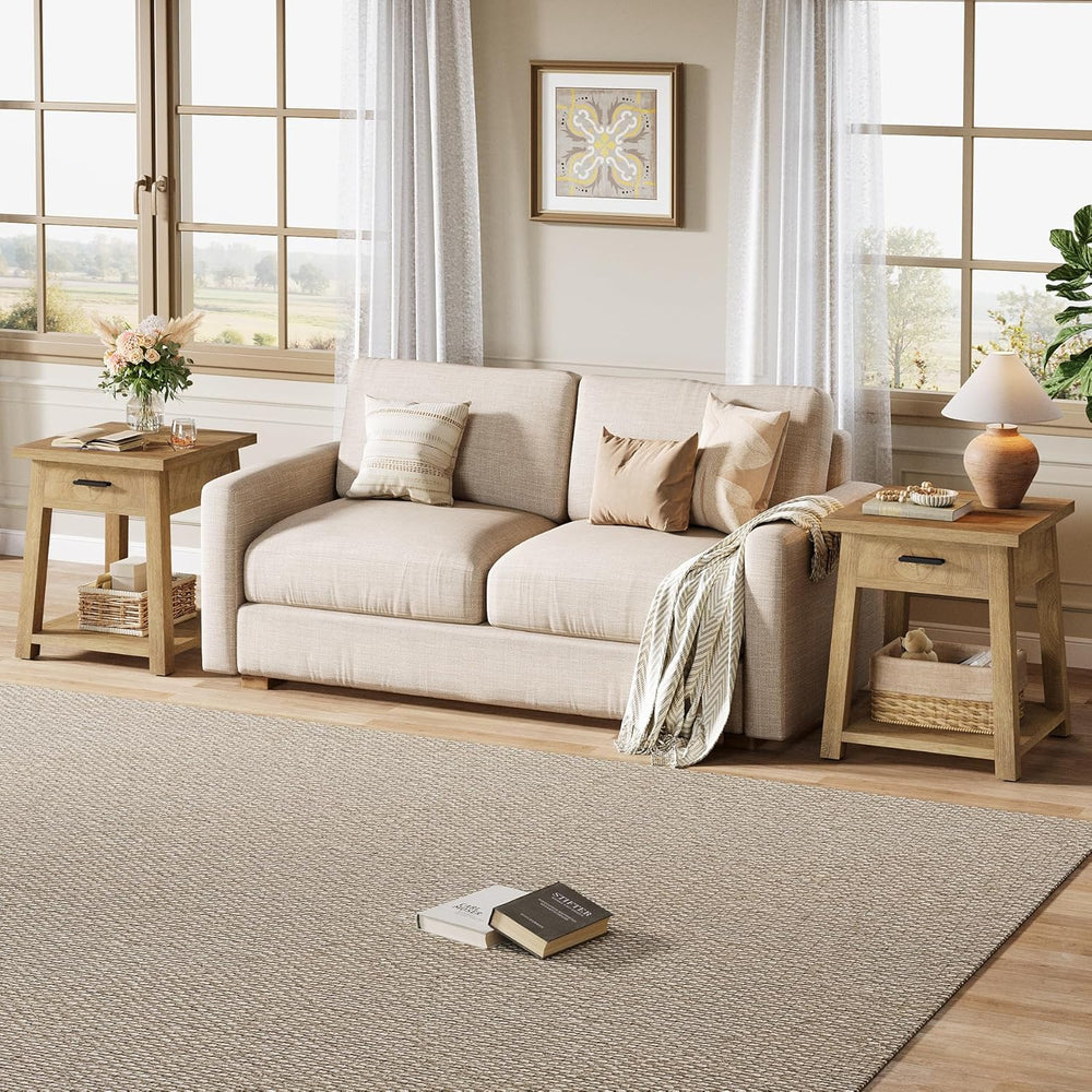 Tribesigns Farmhouse Square Side Table, 2 -Tier Wooden End Table with Drawer,...