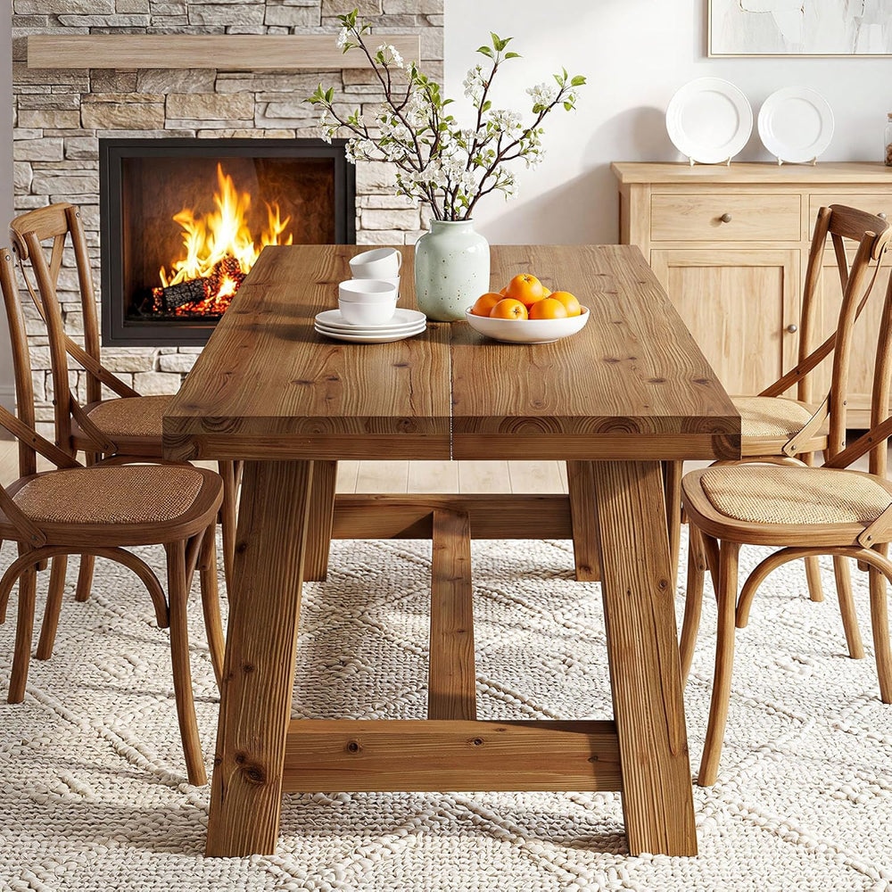 63-Inch Solid Wood Dining Table, Farmhouse Kitchen Table for 4-6 People, Rect...