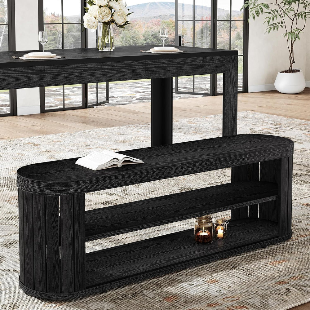 Tribesigns 47.2" Wooden Entryway Bench with 2-Tier Shoe Storage, Farmhou...