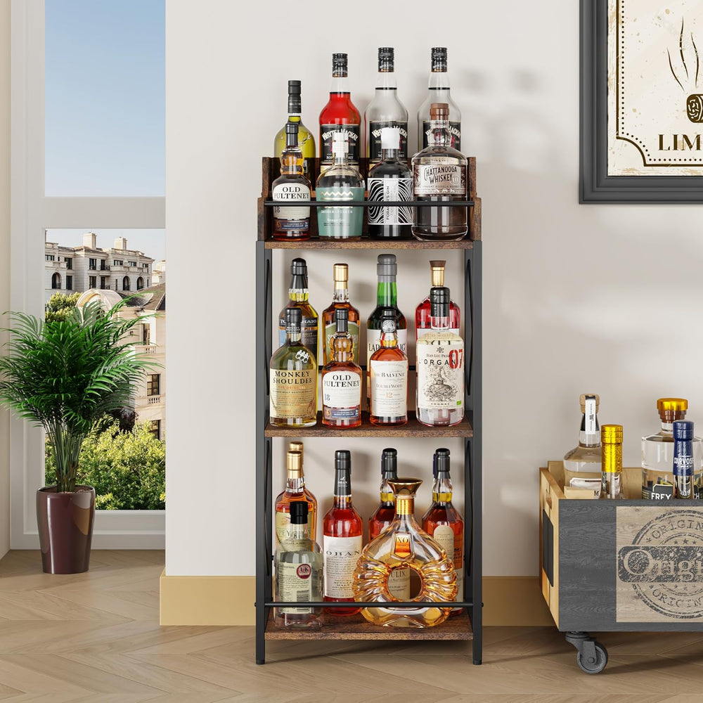 KLM Liquor Bottle Display Shelf, Brown | Liquor Cabinet Bar for Home, 4 Step,...