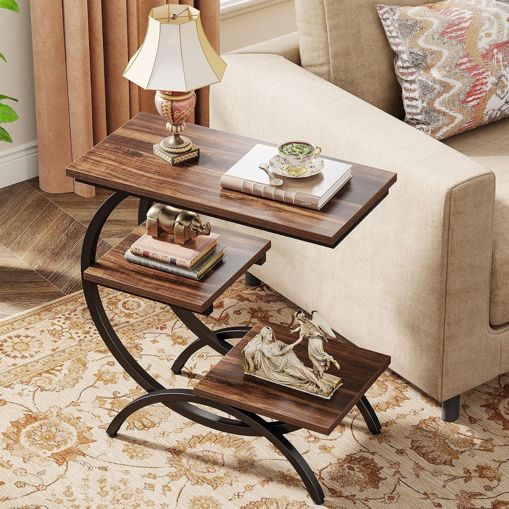 Tribesigns C Shaped End Table, Small Side Table for Couch, Industrial 3-Tier ...