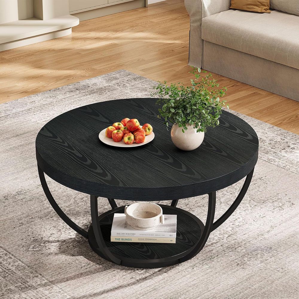 Tribesigns Round Coffee Table with Storage, 31.7" Black Living Room Table