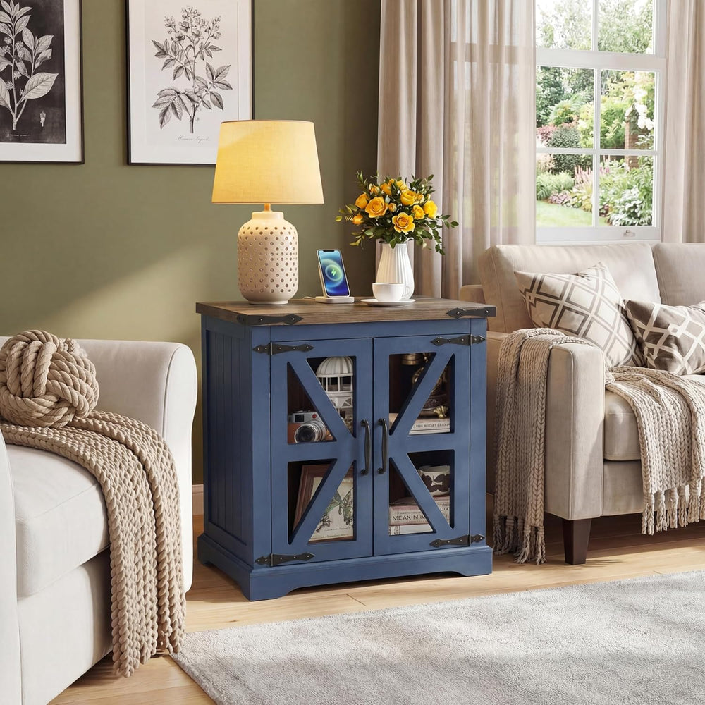 Farmhouse End Table, 24" Large End Tables with Storage, Rustic Square So...