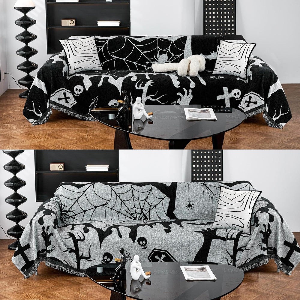Cmfshape Halloween Sofa Slipcover with Spider Webs Ghost Pattern,Reversible S...