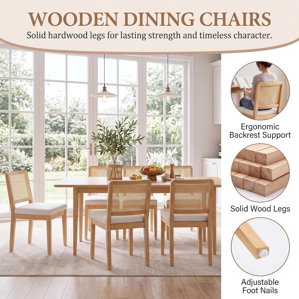 HNY Modern Farmhouse Rattan Dining Chairs Set of 4 Beige Chenille Upholstered...