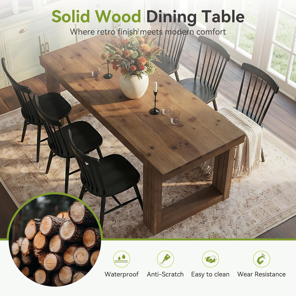 LITTLE TREE Solid Wood Dining Table, 61.8” Dining Table for 4-6 People, Recta...