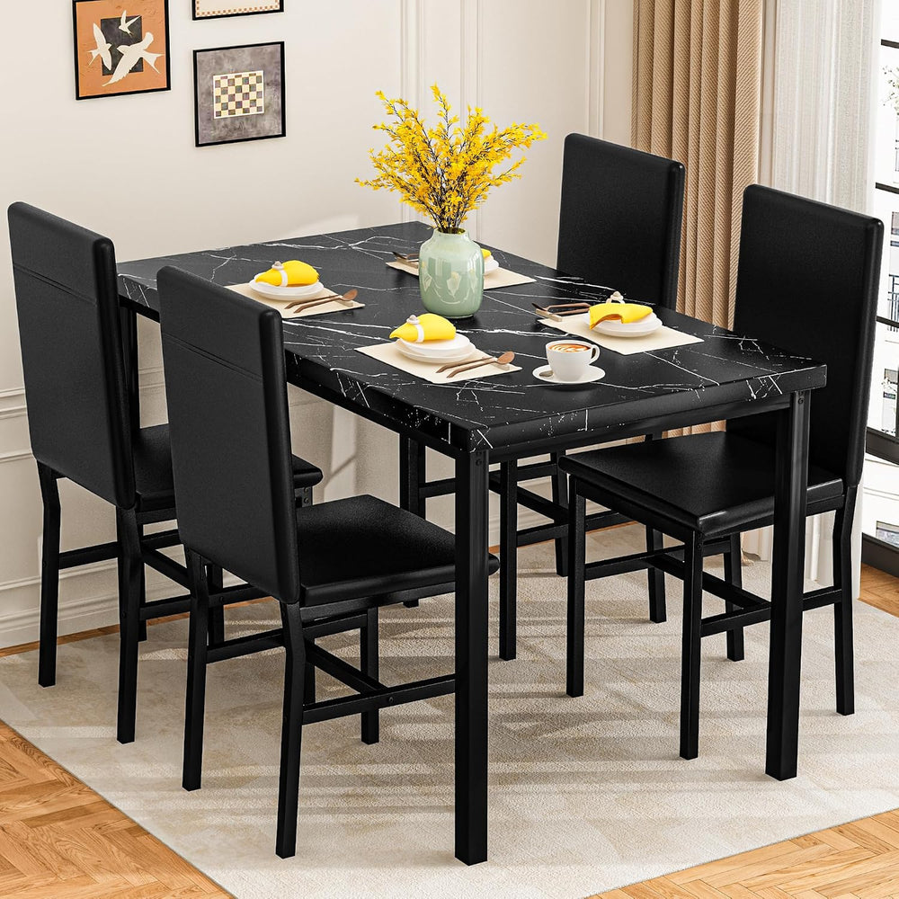 AWQM 5 Piece Dining Table Set for 4, Faux Marble Kitchen Table and Chairs for...