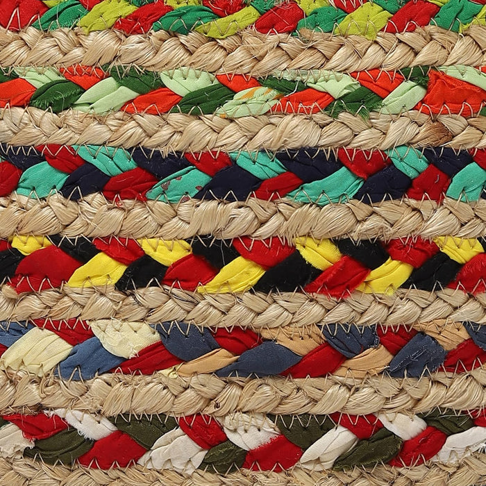 · REDEARTH · Braided Jute Cotton Pouf - Circular Boho Ottoman - Multi | Jute with Cotton Pouf, 19.5"x19.5"x14"; Braided Boho Pouffe, Doubles as Foot Rest for Living Room, Patio, Outdoor, Bedroom