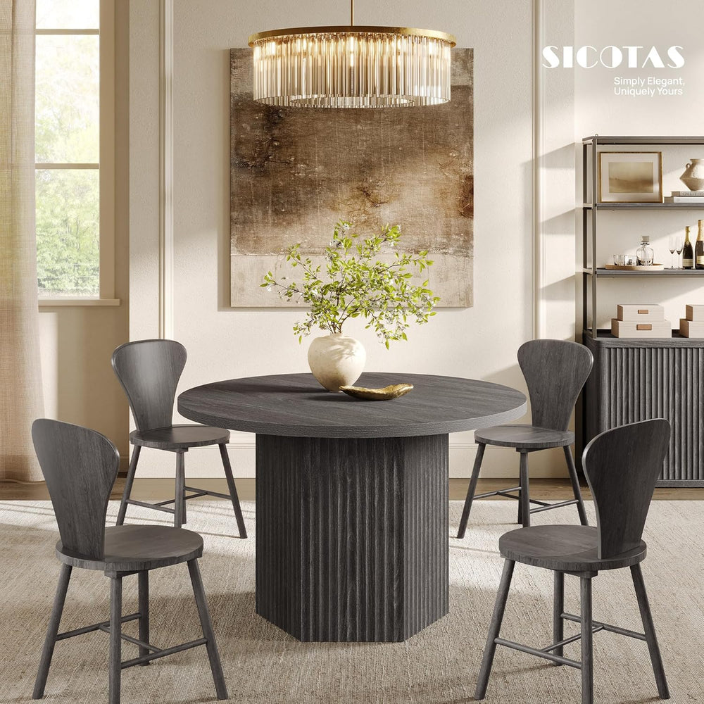 SICOTAS Round Dining Table for 4 6 People 47" Fluted Kitchen Dinner Tabl...