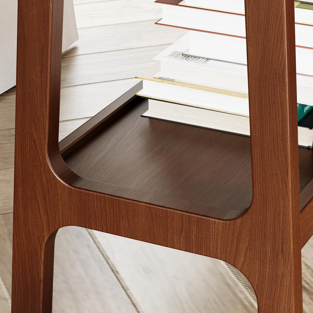 Skinny Side Table Slim Nightstand with Storage Shelf and Marble Top, Farmhous...