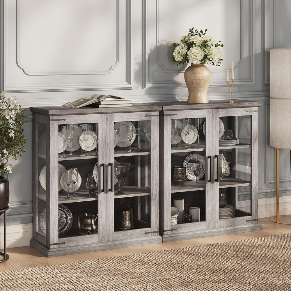 BELLEZE Set of 2 Glass Display Cabinet, 36" Tall Cabinet with Shelves an...