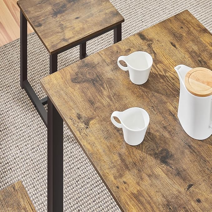 Yaheetech Industrial Dining Kitchen Table Set for 2 Breakfast Nook Table w/ 2 Stools for Dining Room Kitchen Small Space, Rustic Brown