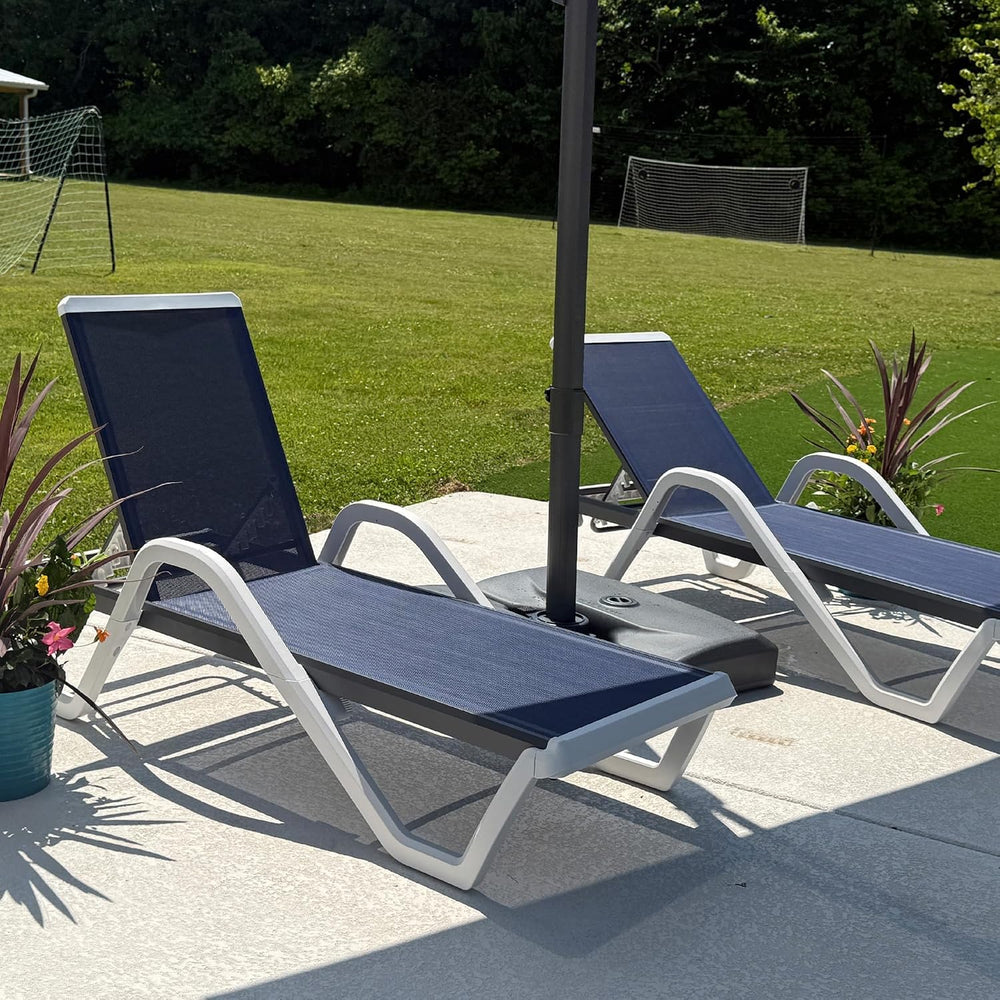 PURPLE LEAF Lounge Chair Outdoor Set of 2 w/Armrest for Poolside Navy Blue | ...