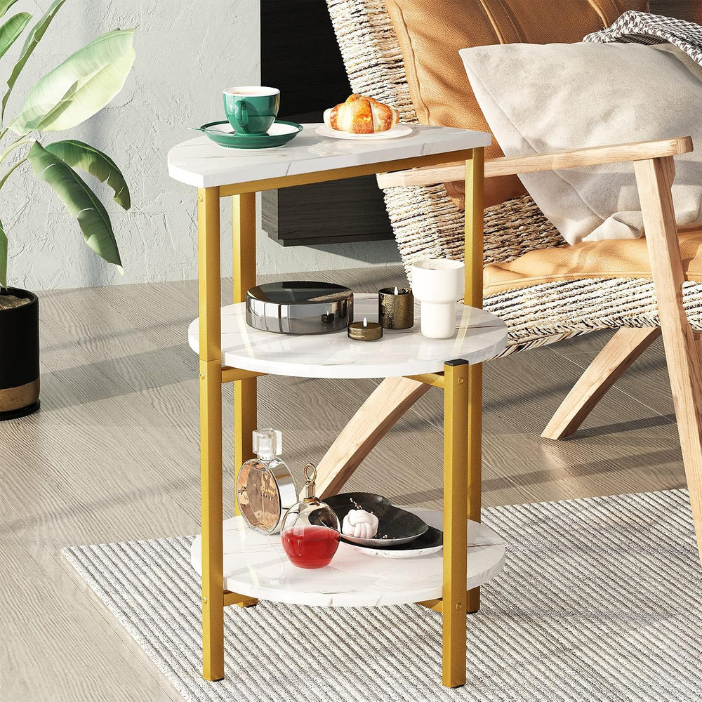 Coffee Table Set of 3, Faux Marble Coffee Table & 2pcs End Table with Met...