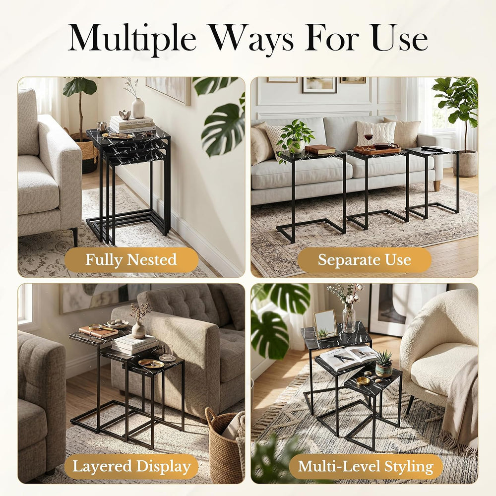 Nouva Modern Nesting Coffee Table, Set of 3 Square Stacking Accent Table End ...