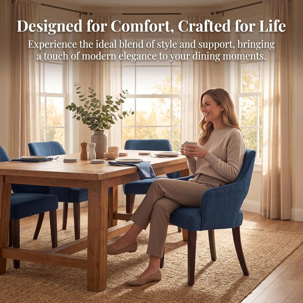 chairus Farmhouse Dining Chairs Set of 2 with Arms, Blue Linen Upholstered Di...