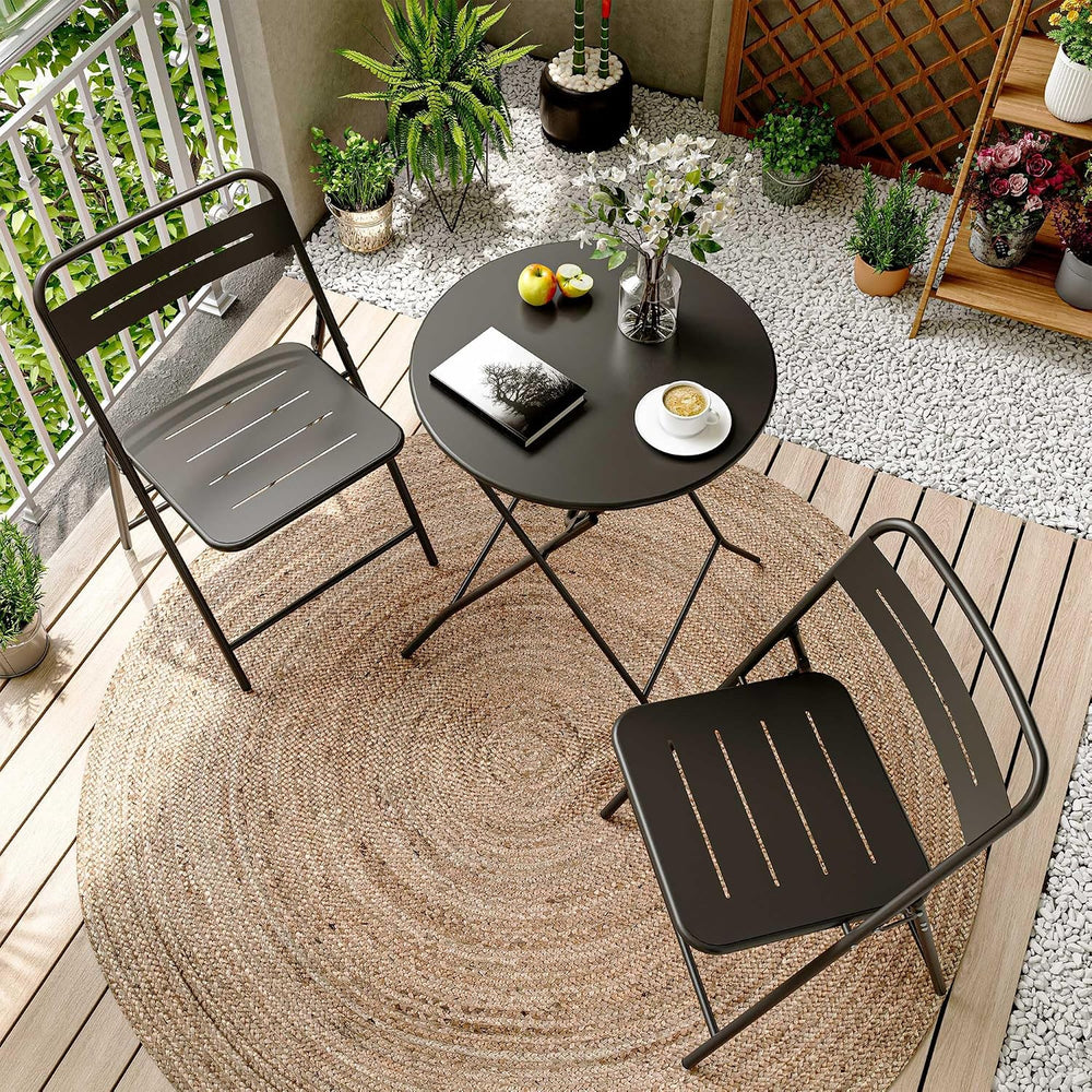 LAUSAINT HOME 3-Piece Steel Folding Bistro Set, Premium Weather-Resistant Pat...