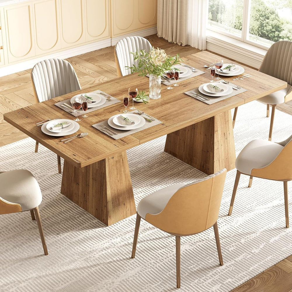 LITTLE TREE Dining Table for 6 People, Wooden Dining Table, Rectangle Table w...