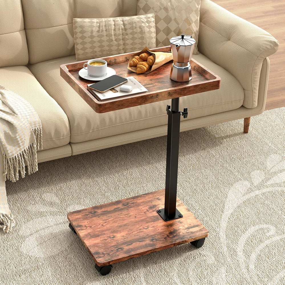 C Table Side Table Adjustable Height, 360°Swivel TV Tray Table with Wheels, S...