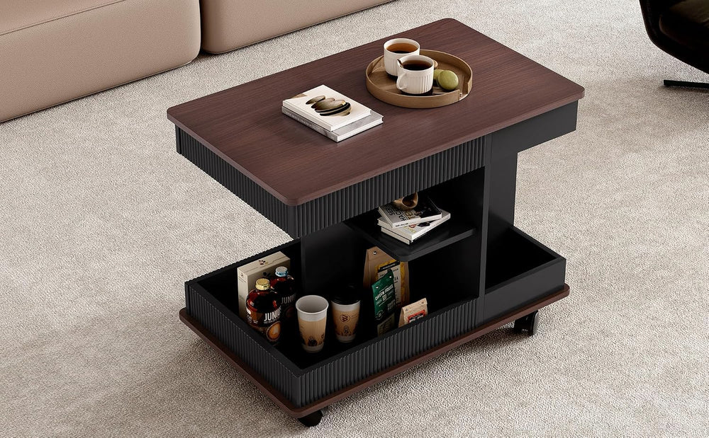 Adjustable Side Table with Wheels, 360° Rotating Lift-Top & Storage, Mode...