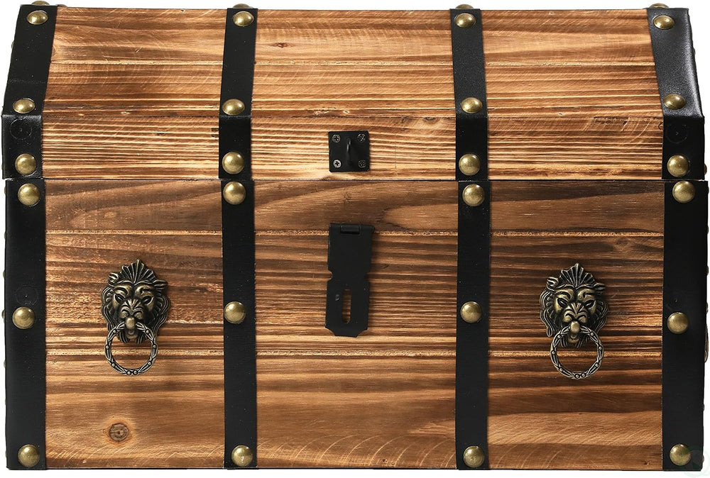 Vintiquewise Wooden Treasure Chest Trunk Vintage-Style Storage Box with Leath...