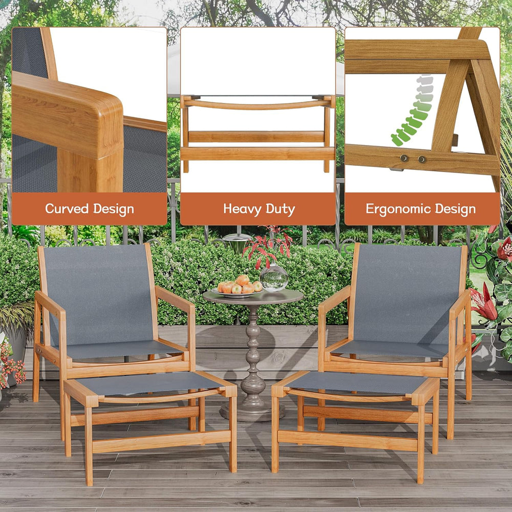 Greesum 4 Piece Furniture Outdoor Acacia Wood Chair with Ottoman for Porch, B...