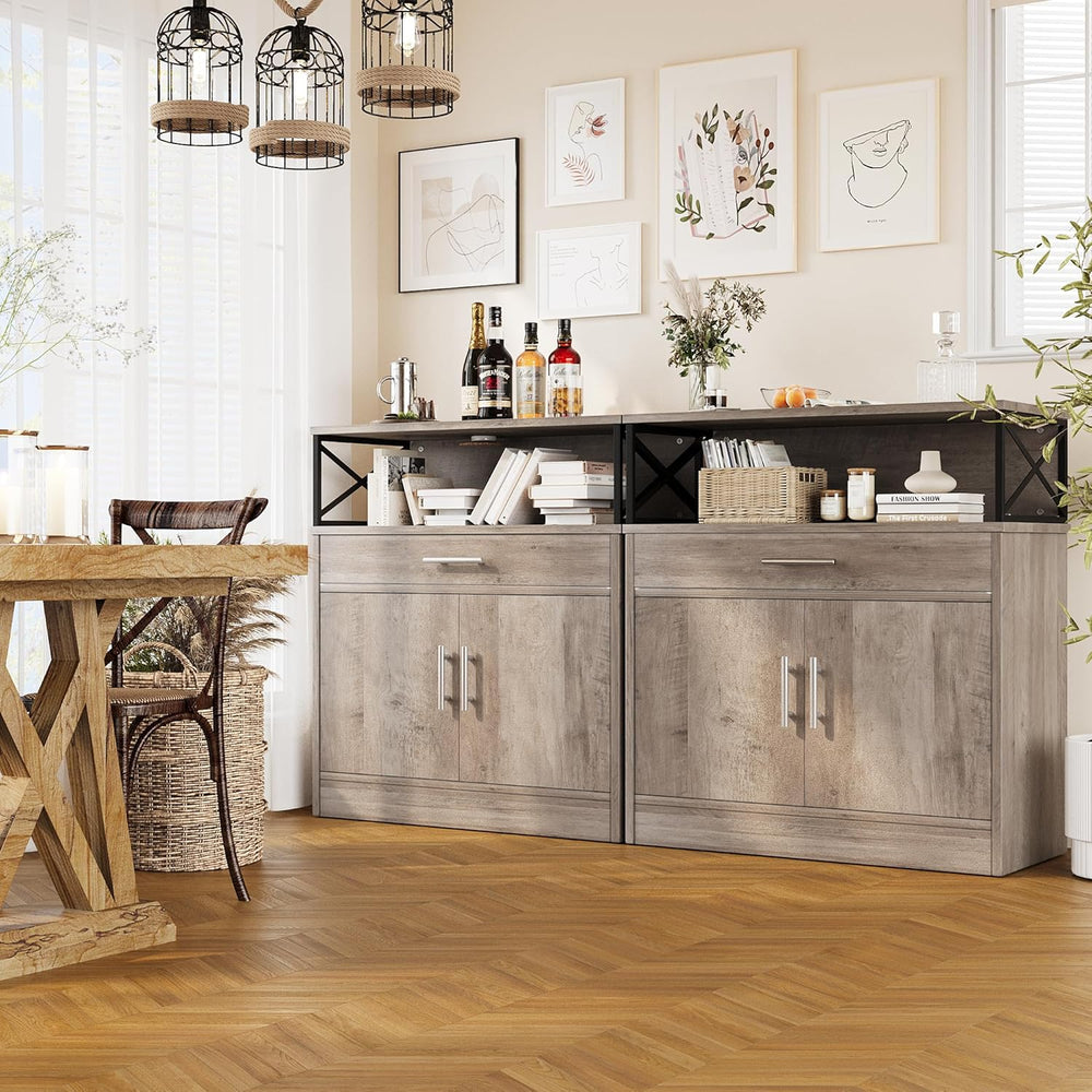 Vongrasig Farmhouse Coffee Bar Cabinet, Modern Sideboard Buffet Table with Ad...