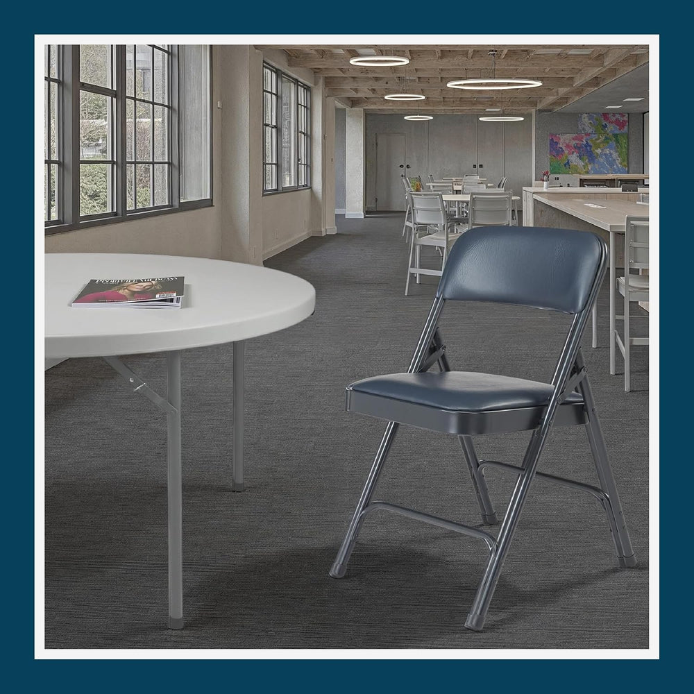 OEF Furnishings OEF1204 Vinyl Cushioned Folding Chairs with Steel Frame, Blue...