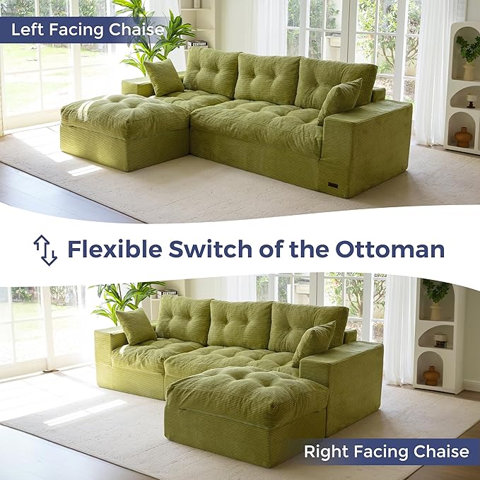 MAXYOYO 104" L Shaped Modular Sectional Sofa with Ottoman, Cloud Couch w...