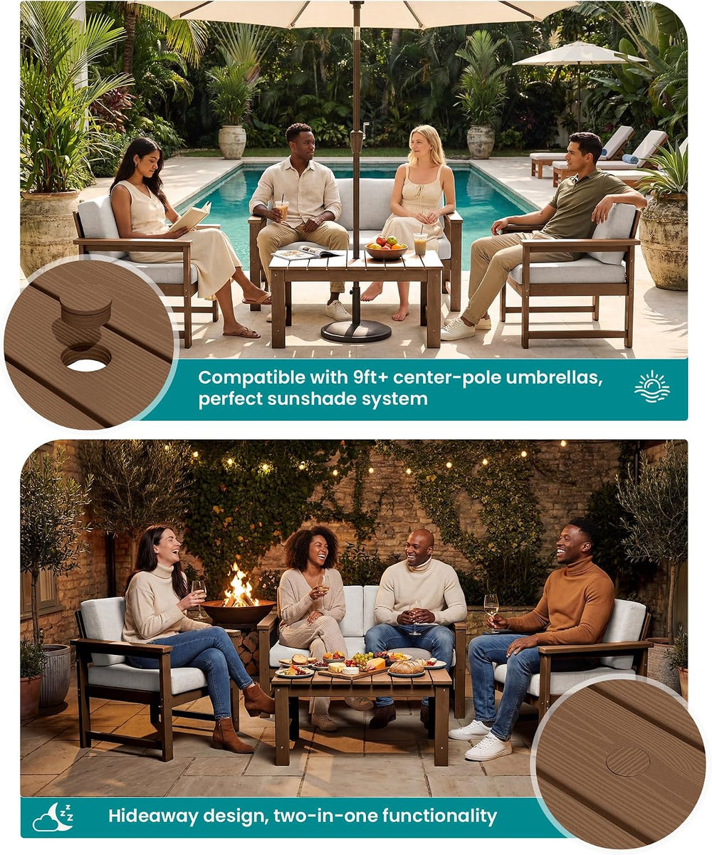SERWALL 2 Pieces HDPE Cushioned Single Adirondack Armchair Sofa Set