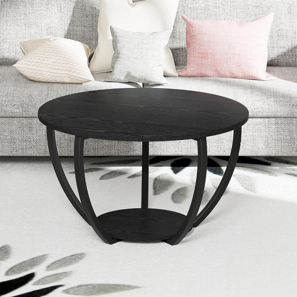HOMERECOMMEND Round Coffee Table,23" Circle Coffee Table with Storage,Black