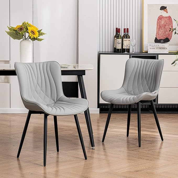 YOUTASTE Dining Chairs Set of 2, Mid Century Modern Upholstered Faux Leather ...