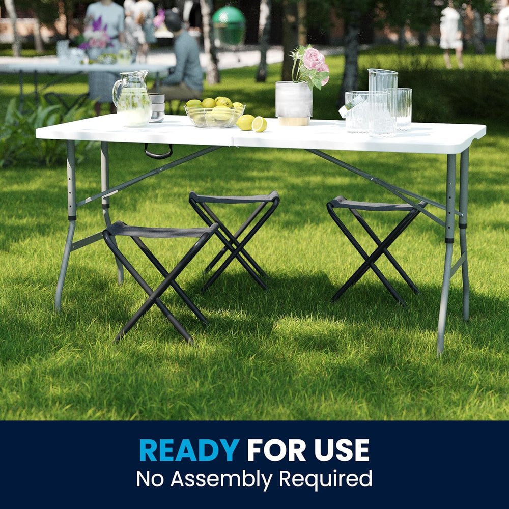 Flash Furniture 5 ft Plastic Bi-Fold Table, Granite White | Height Adjustable...
