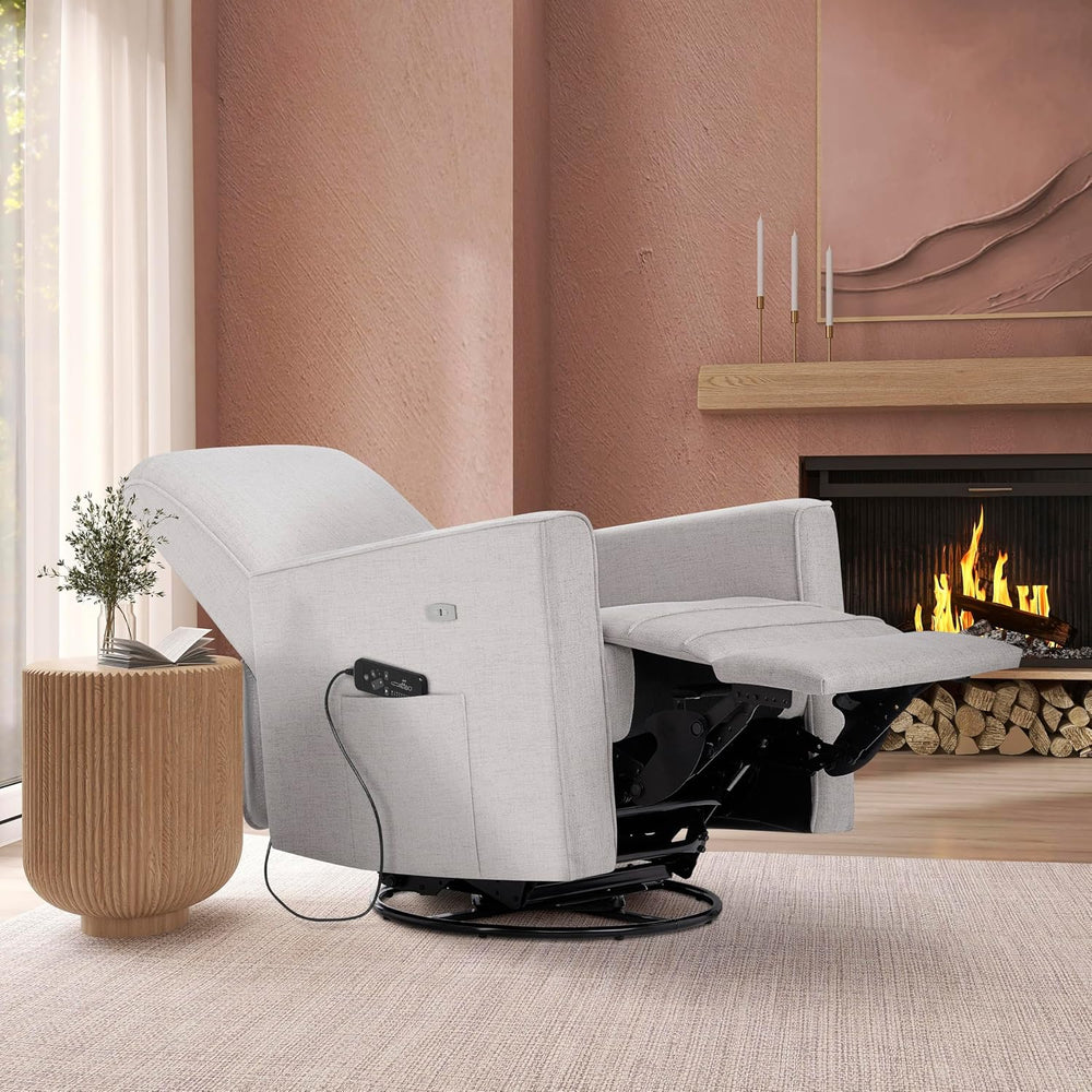 Evolur Harlow Power Glider Recliner, USB Charging, 275° Swivel, Fog Grey