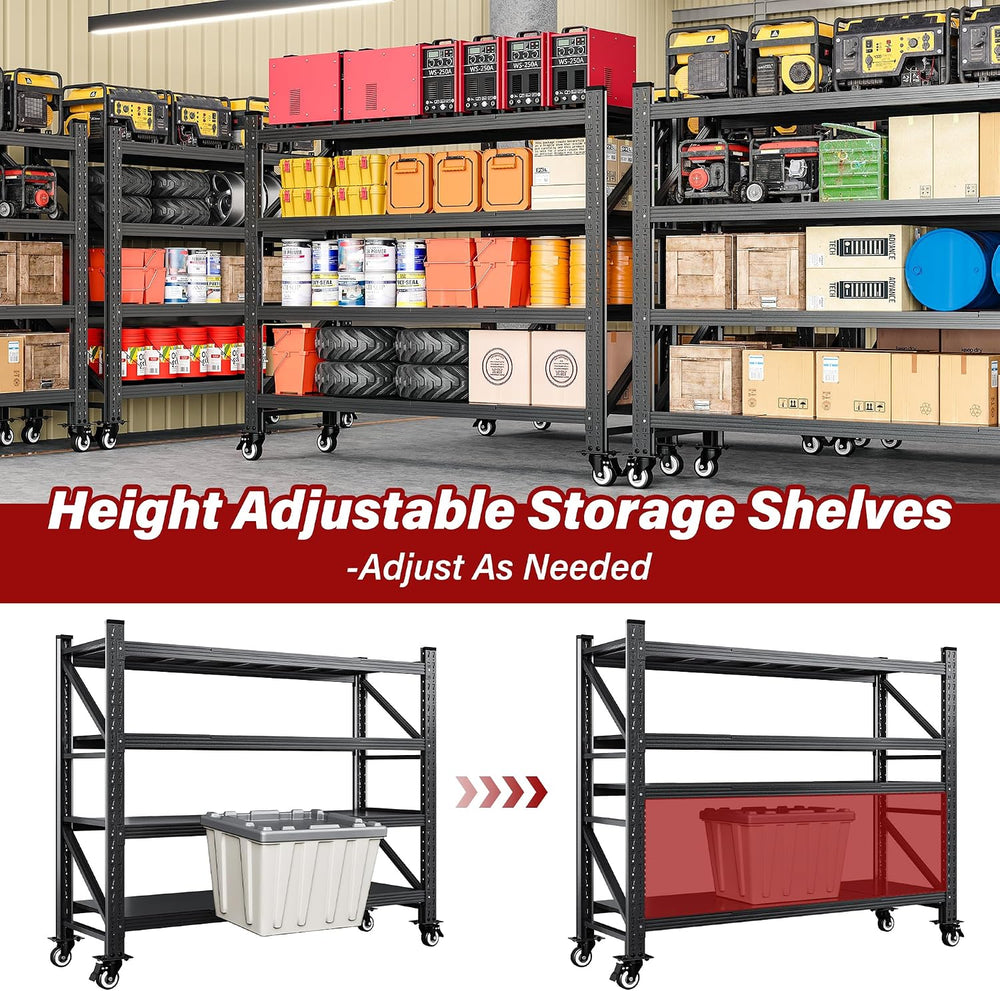 75.6" Tall Storage Shelves with Wheels,Rolling Heavy Duty Garage Shelvin...