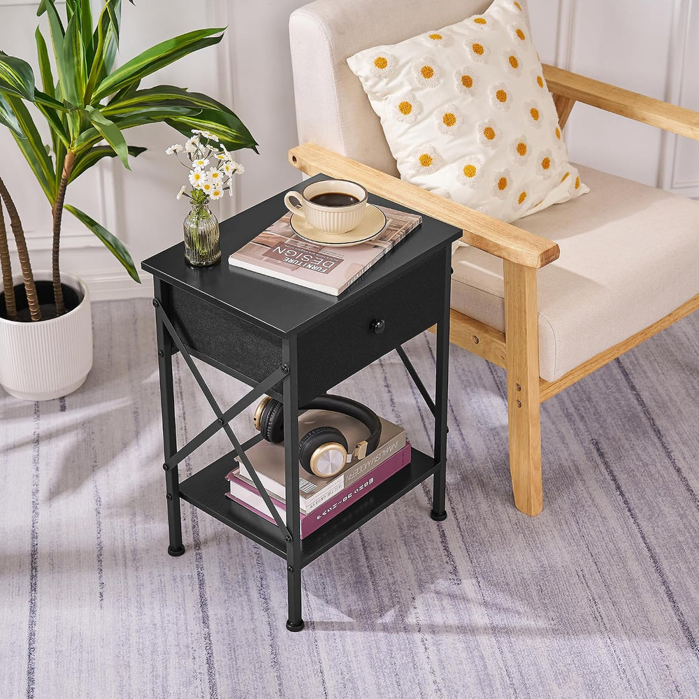 VECELO Nightstand Set of 2, X-Design End Side Table with Fabric Storage Drawe...
