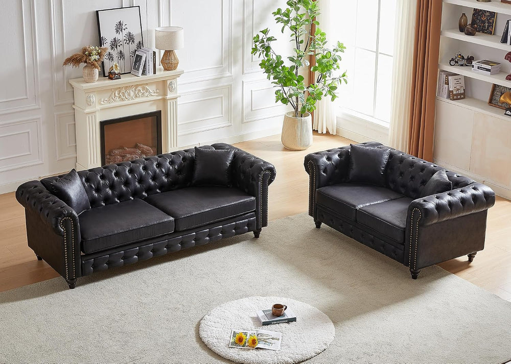2 Piece Living Room Sofa Set,High-Tech Fabric Button Tufted Couch and Lovesea...
