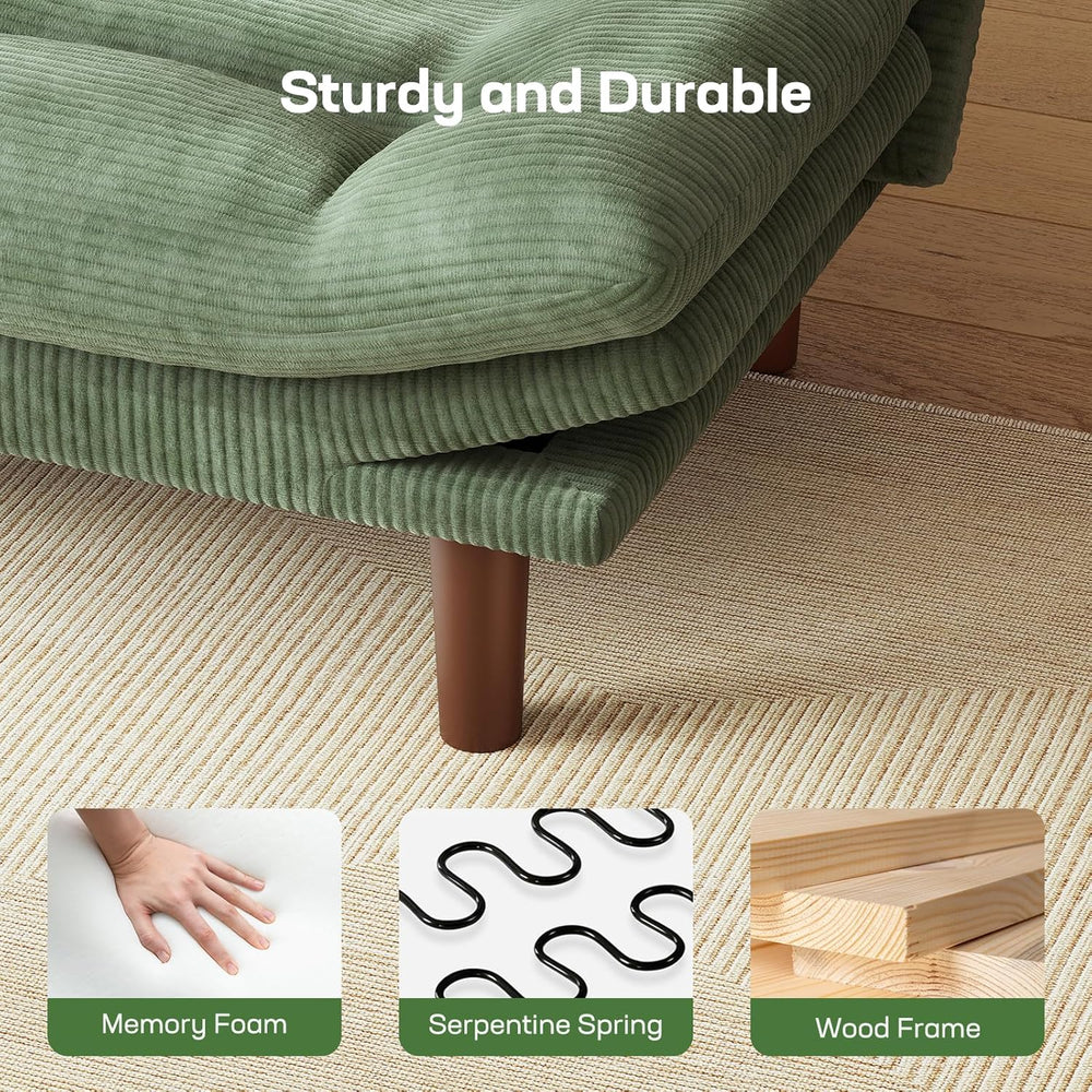 Marsail 66.1" Futon Sofa Bed, Corduroy Convertible Futon Couch with Adju...