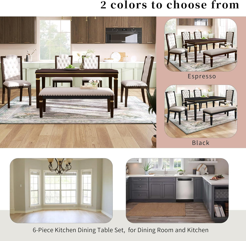 P PURLOVE 6-Piece Kitchen Dining Table Set, 60" Rectangular Table with 4...