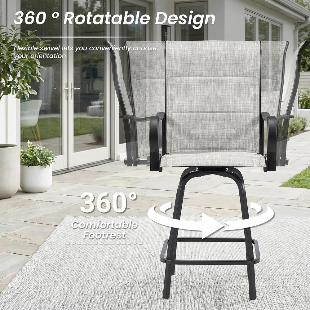3 Piece Outdoor Swivel Bar Stools Set,Outdoor High Top Table and 2 High Swive...