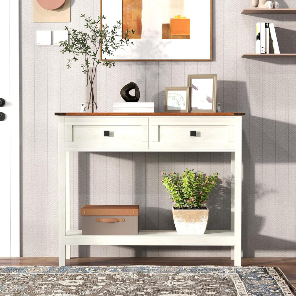 Knocbel Small Console Table with 2 Drawers with Metal Handles, Farmhouse Side...