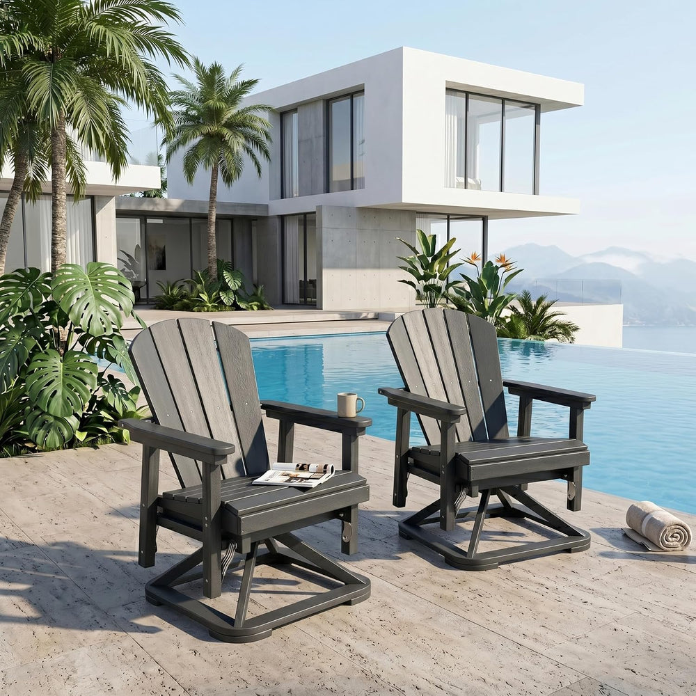 Set of 2 Adirondack Swivel Glider Chairs, All-Weather HDPE Patio Glider Set f...