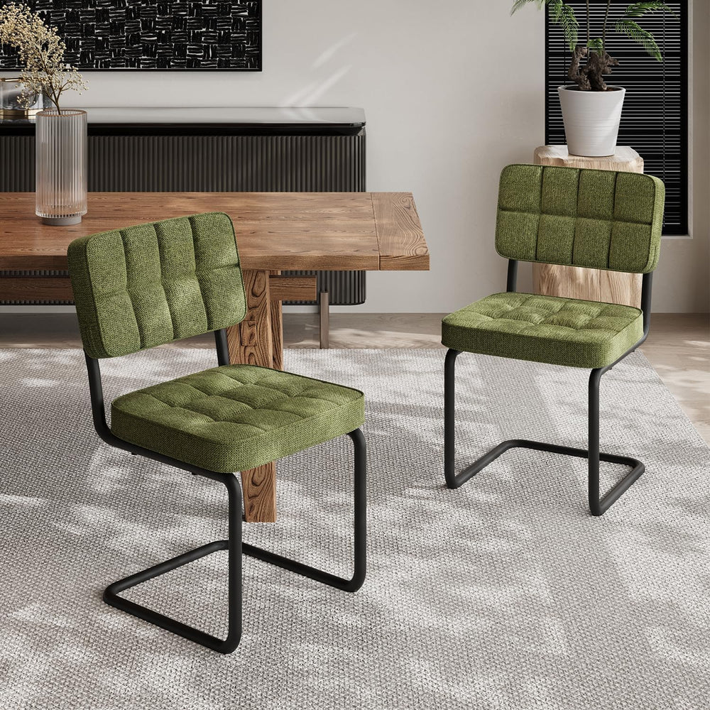 Mid-Century Modern Dining Chairs Set of 2 with Metal Legs, Green | Upholstere...