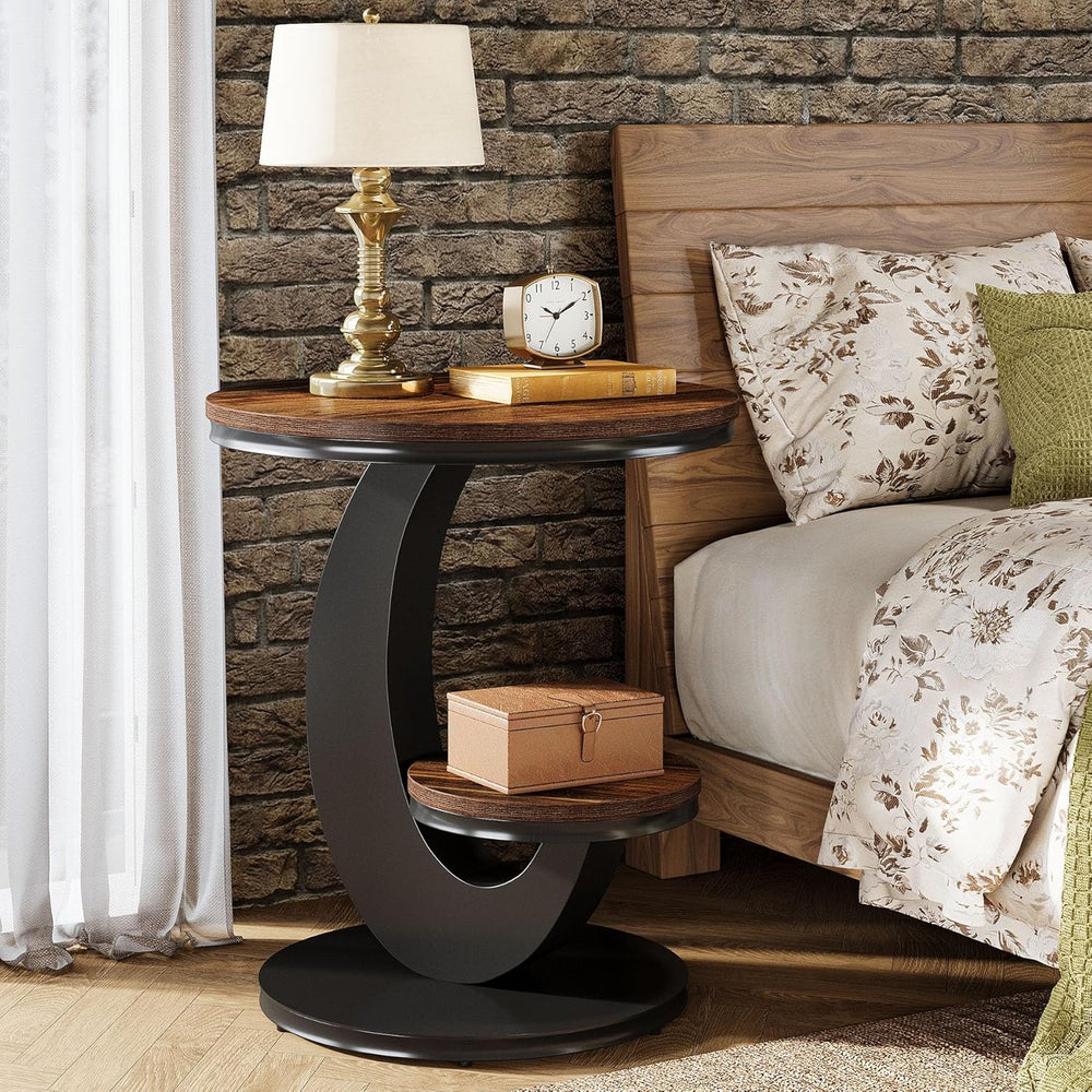 Tribesigns Round End Table, 2 Tiers Side Table with Storage Shelf, Sofa Side ...