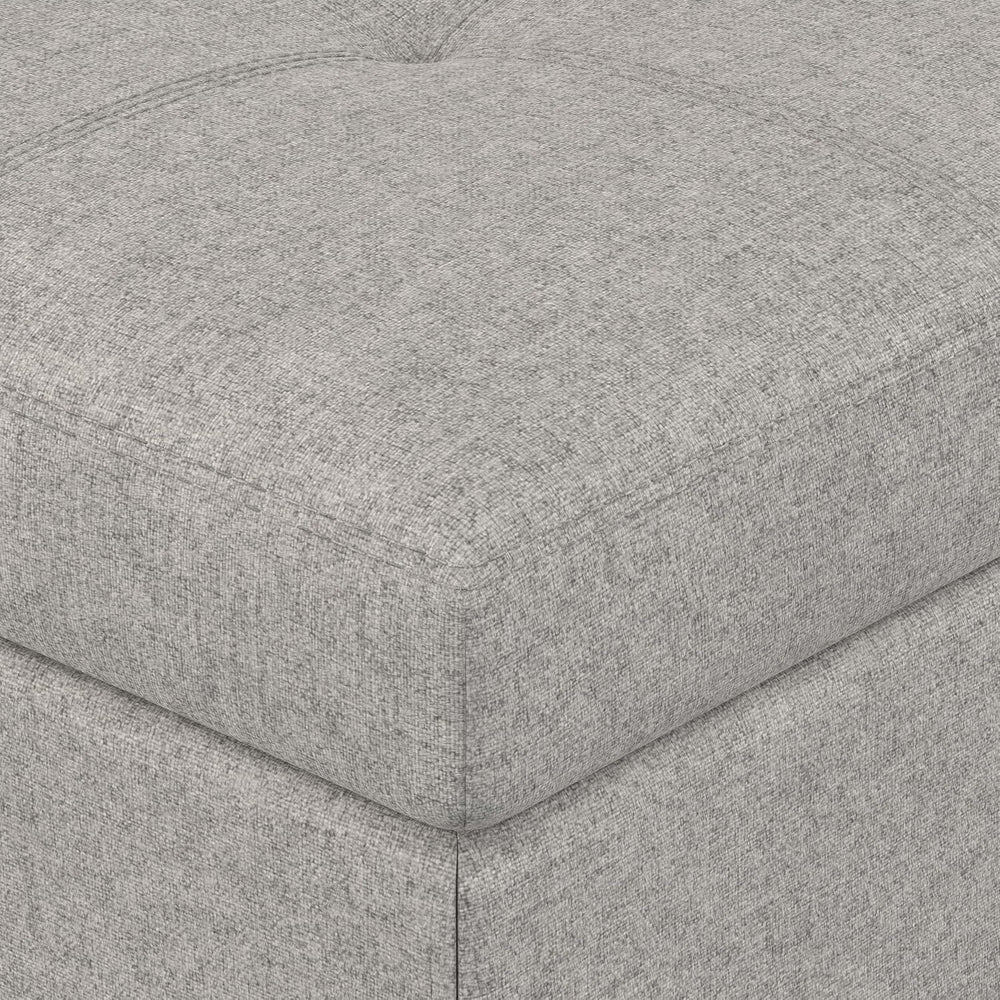 SIMPLIHOME Oregon 42" Wide Linen Look Fabric Storage Ottoman in Cloud Grey