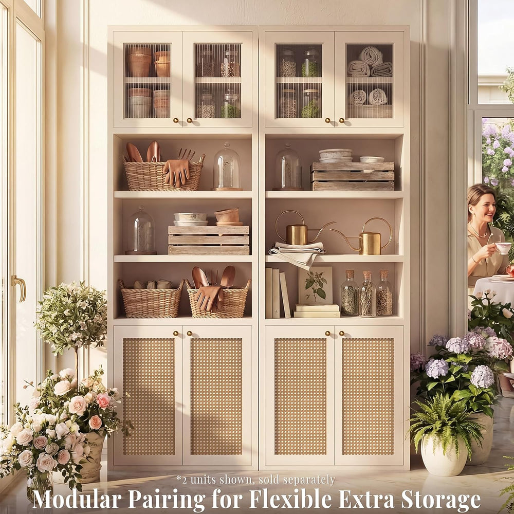 71.7" Bathroom Storage Cabinet, Rattan Tall Freestanding Kitchen Pantry ...