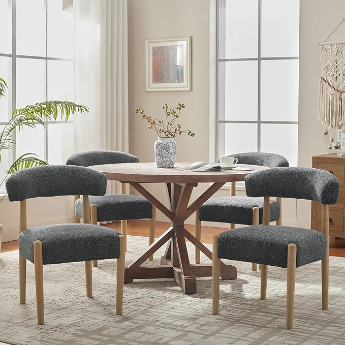 VKNOW Wooden Dining Chairs Set of 4, Modern Upholstered Dining Room Chairs wi...